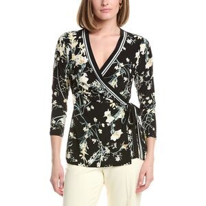 Anne Klein Womens  3/4-Sleeve Front Banded Wrap Top, Black